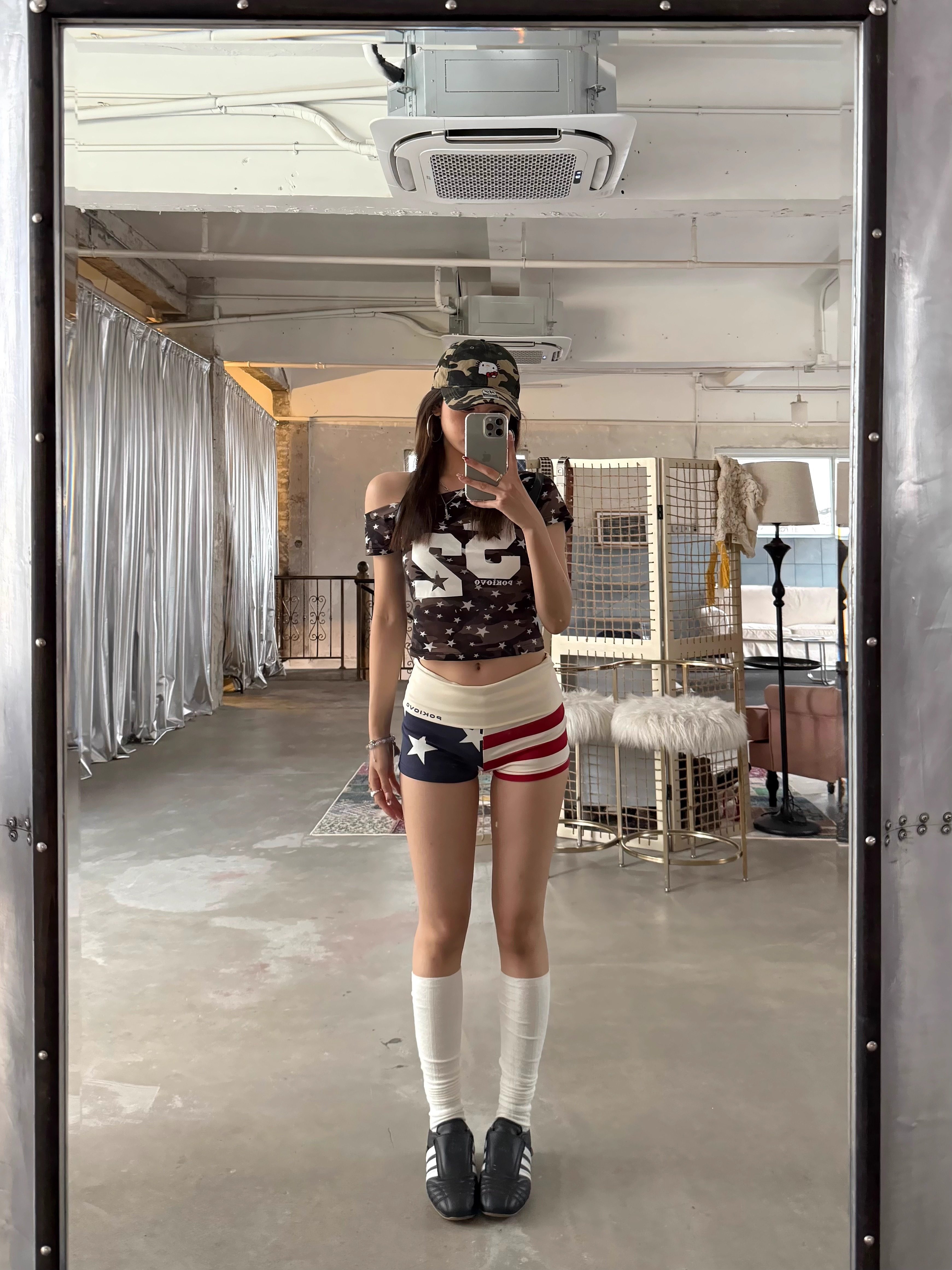 2026 Early Spring! Focus Storm American Retro Hot Girl Camouflage Star Casual Slimming One-Shoulder Short-Sleeved T-Shirt R9115# zx - Focus Storm