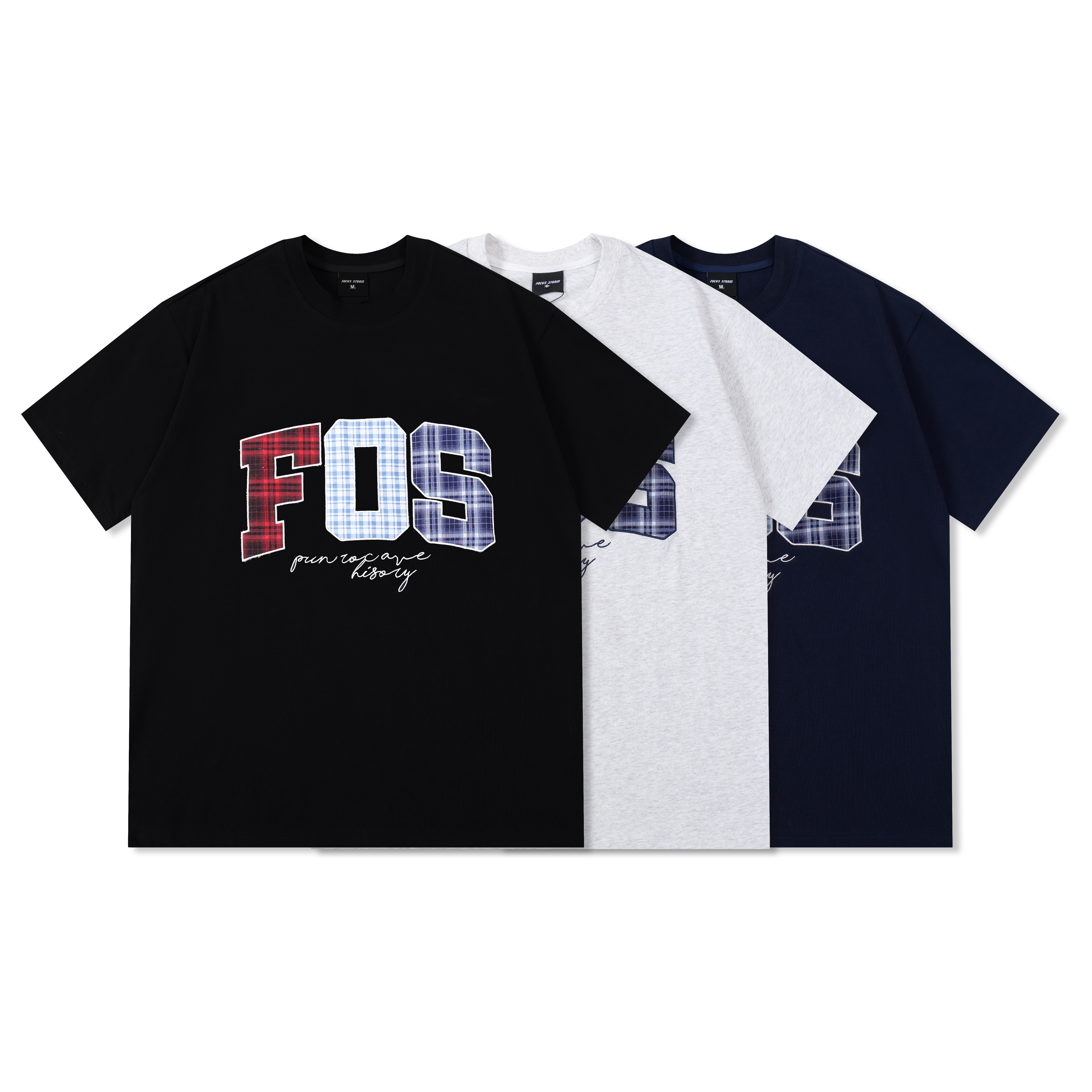 Focus Storm Vintage Contrast Letter Plaid Design Loose Casual Short-Sleeved T-Shirt 91112# zx - Focus Storm