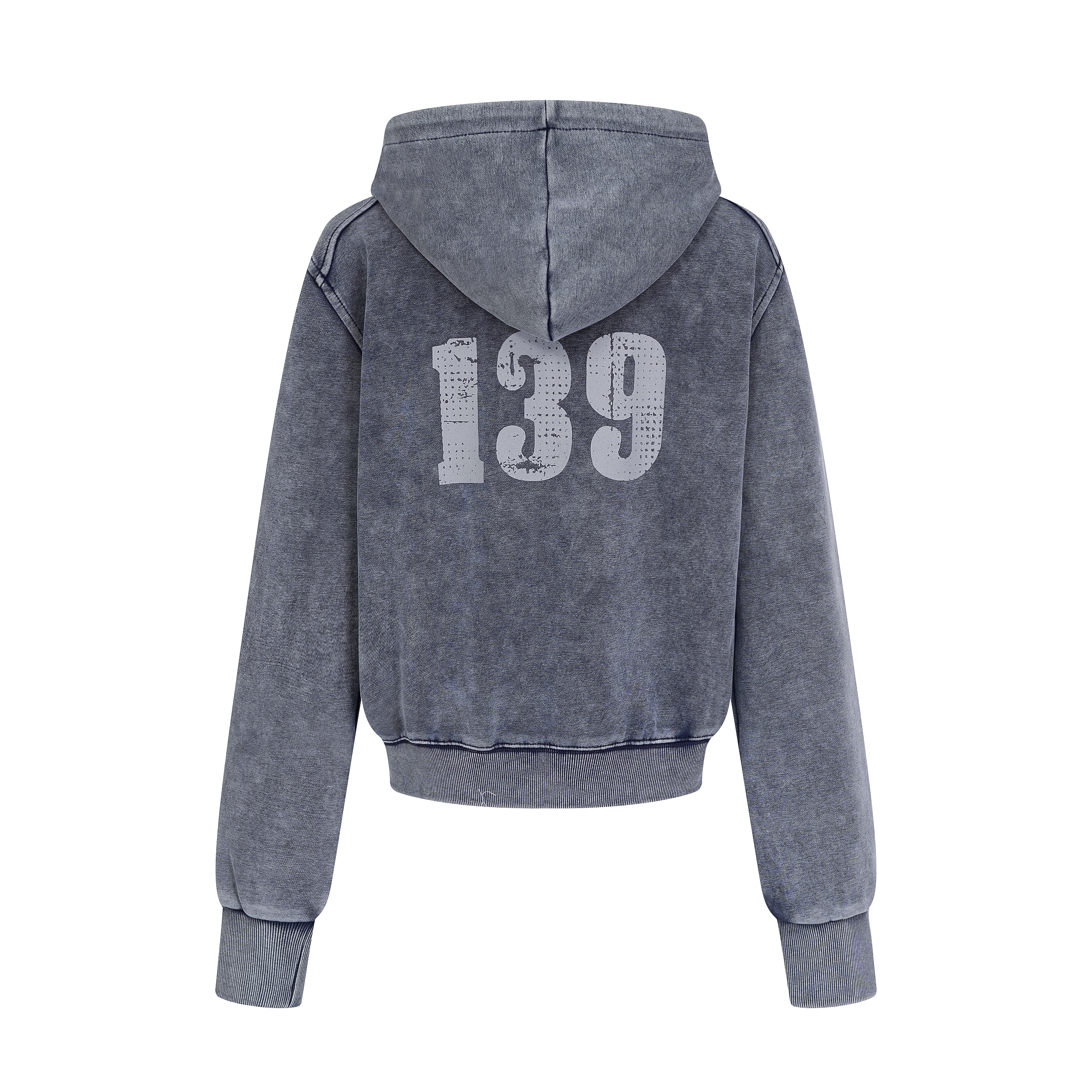 Focus Storm American Retro Washed Design Letter Print Zip-Up Hooded Loose Casual Versatile Sweatshirt Jacket R8028# zx - Focus Storm