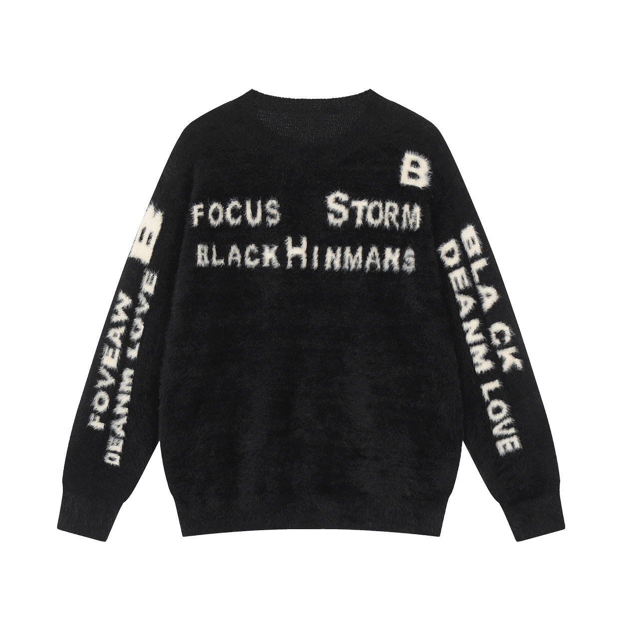 Focus Storm Guochao American Letter Print Design Loose Casual Retro Couple's Warm Sweater 60078# zx - Focus Storm