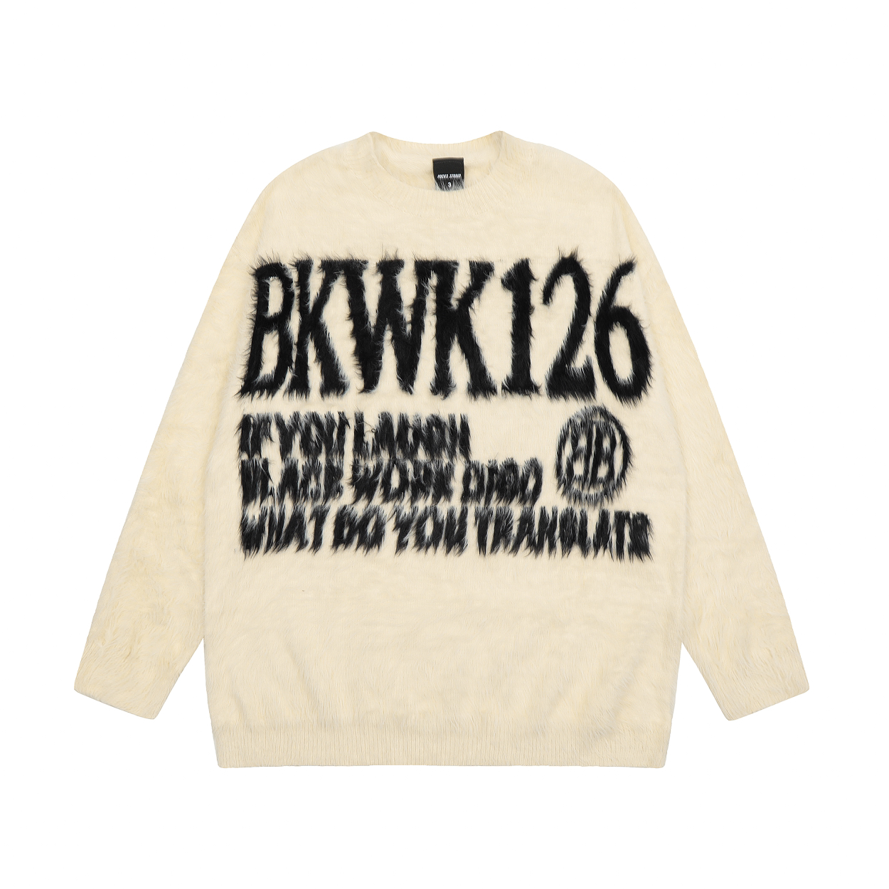 Focus Storm Letter Flocked Round Neck Pullover Long Sleeve Warm Sweater 60051# zx - Focus Storm