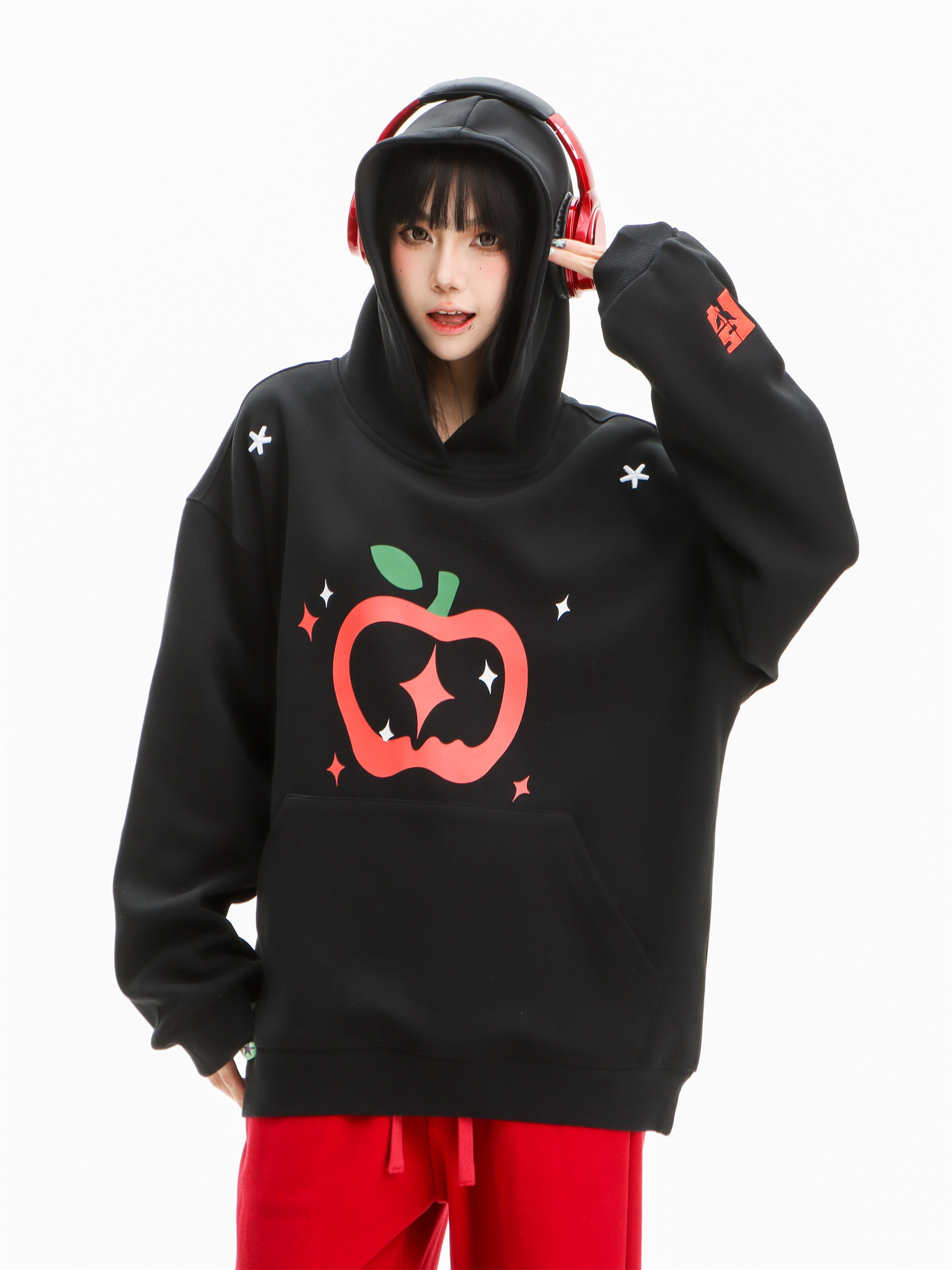 Focus Storm Fashion Street-Style Apple Hooded Loose Casual Versatile Soft Cozy Lazy Style Couple's Hoodie 83009# zx - Focus Storm